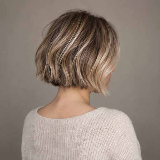 Short wavy bob with dark roots and ash-beige lighter sections