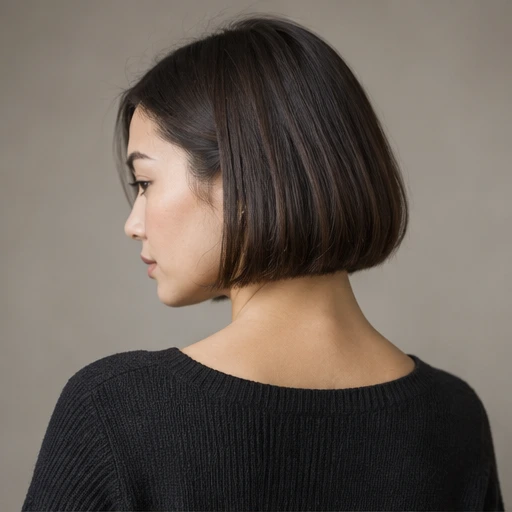 Side view of a chin-length dark bob with a softly rounded shape