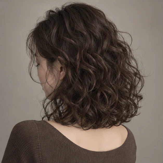 AI-generated inspiration showing a shoulder-length bob with small curls