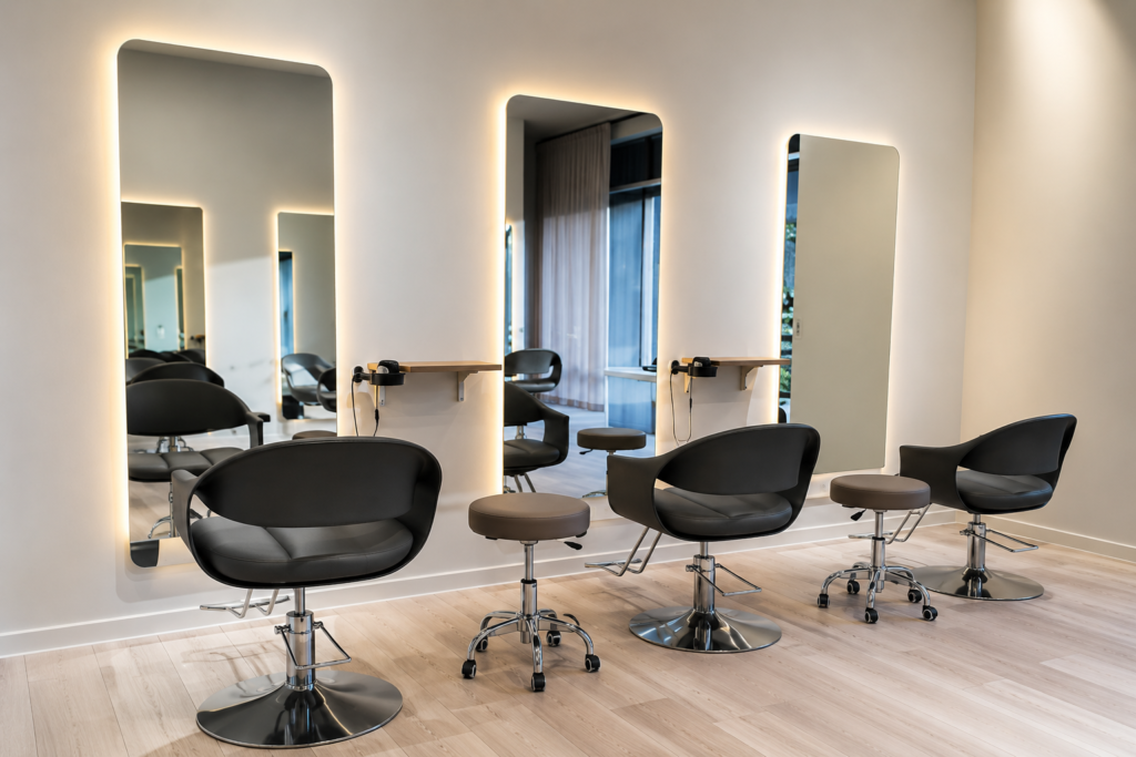 A styling chair waiting at Hair a Boo